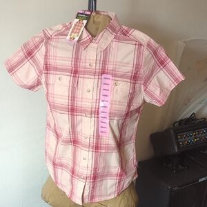 Eddie Bauer  Pink Plaid Button Down Shirt